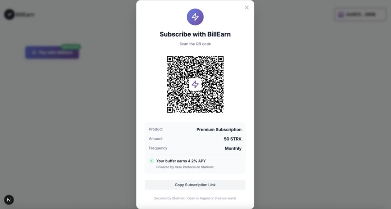 BillEarn: The STRK-Powered Subscription Savings Account – screenshot 5