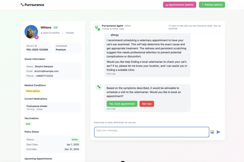 Purrsurance: AI Multi-Agent Pet Insurance Platform – screenshot 4