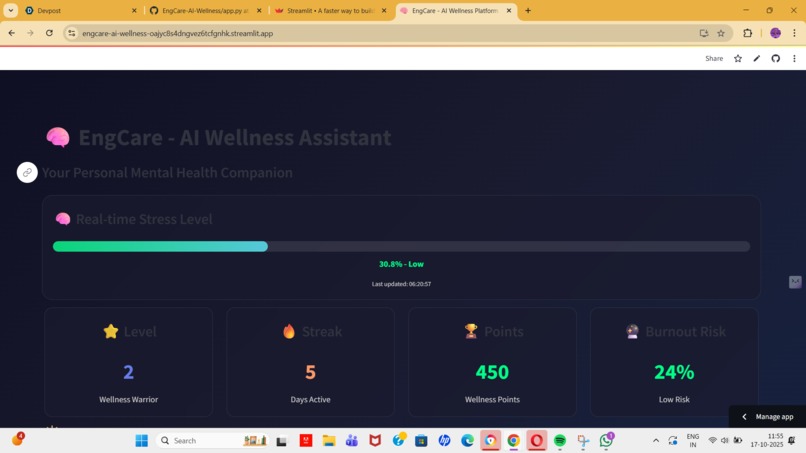 "EngCare: AI-Powered Engineer Wellness Platform" – screenshot 1