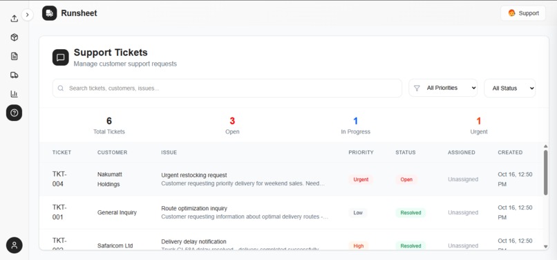 Runsheet – screenshot 5