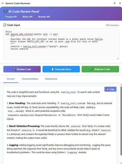 Gemini Code Reviewer (Chrome Extension) – screenshot 1