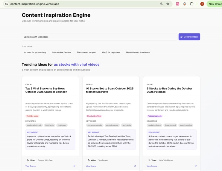 Content Inspiration Engine – screenshot 1