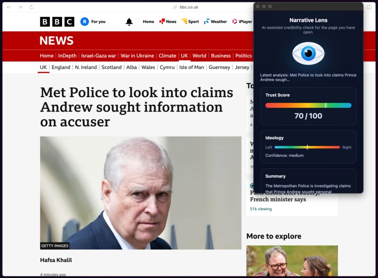 Narrative Lens - Browser Extension – screenshot 1