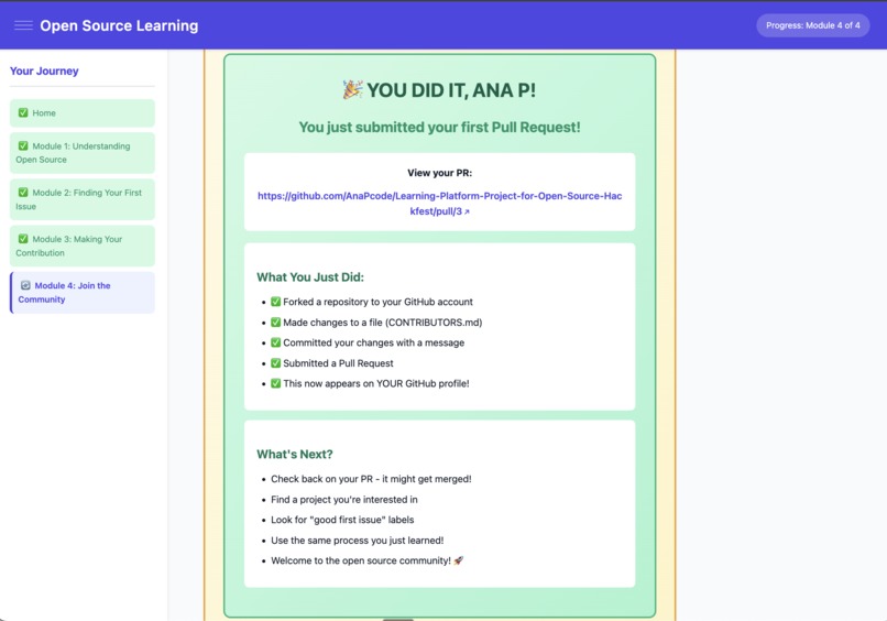 Learning Platform Project for Open Source Hackfest – screenshot 3