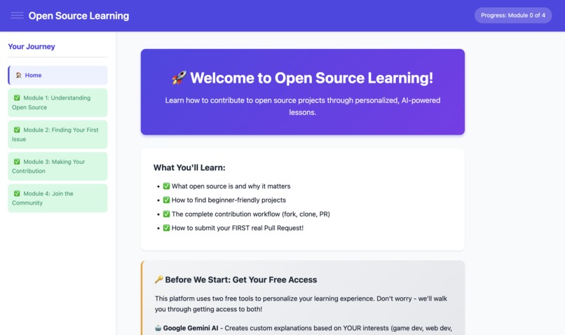 Learning Platform Project for Open Source Hackfest – screenshot 1