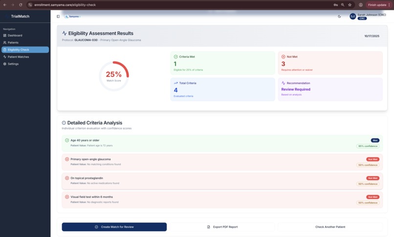 Samyama's Clinical Trial Enrollment Agent – screenshot 2