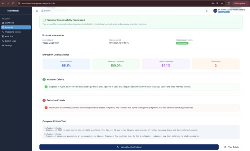 Samyama's Clinical Trial Enrollment Agent – screenshot 4