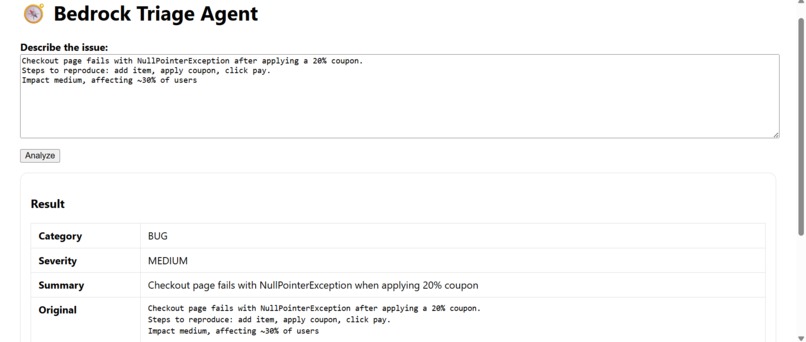 Bedrock Triage Agent – screenshot 2