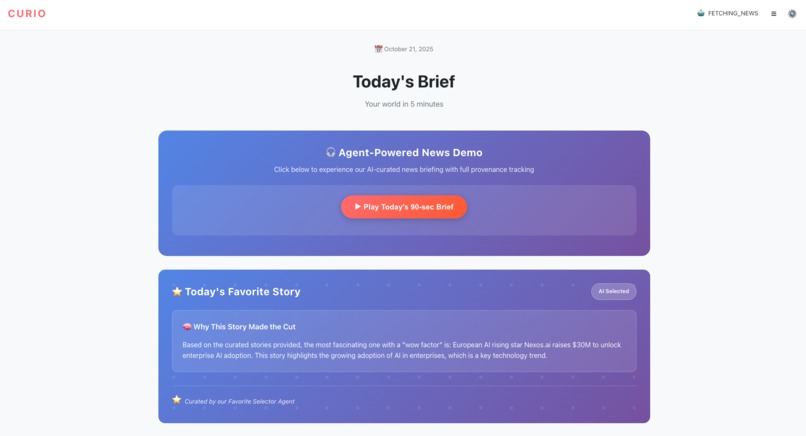 curio, an AI-powered news brief – screenshot 1