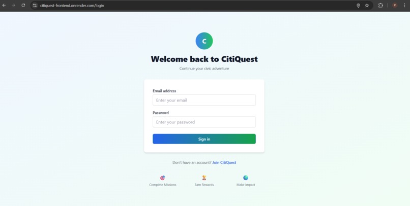 CitiQuest – Gamified Civic Engagement Platform – screenshot 1