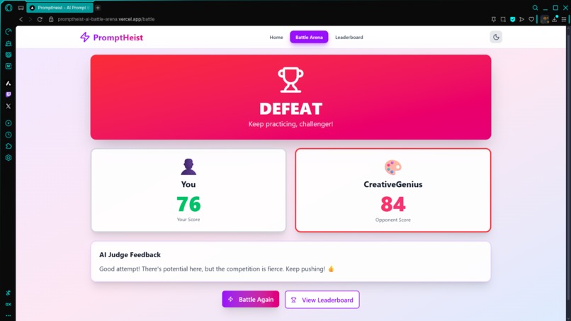 PromptHeist: The Ultimate AI Battle Arena for Prompters – screenshot 10
