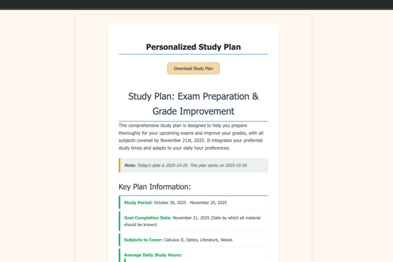 AI Enchanced Study Plan Generator – screenshot 2