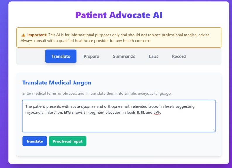 Patient Advocate AI – screenshot 1