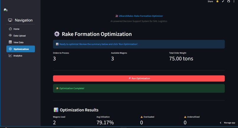 UtkarshRake: Rake Formation Optimiser – screenshot 2