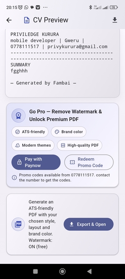 Fambai CV – screenshot 1