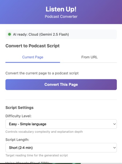 Listen Up! Web-to-Podcast Convertor – screenshot 1