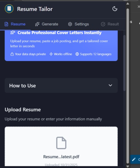 Resume Tailor Extension – screenshot 2