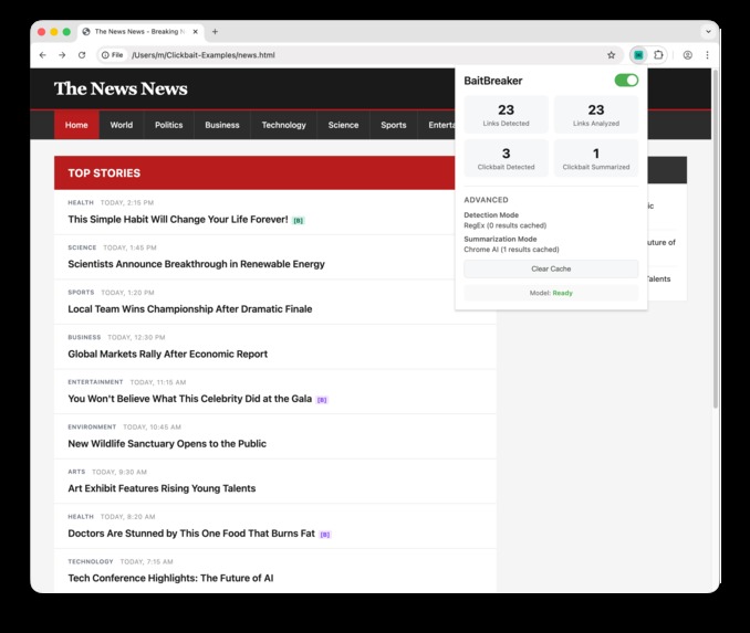 BaitBreaker - Fighting Clickbait with instant title answers – screenshot 1