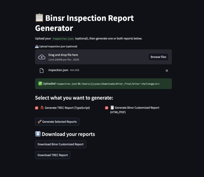 Binsr Final — Inspection Report Generator – screenshot 1
