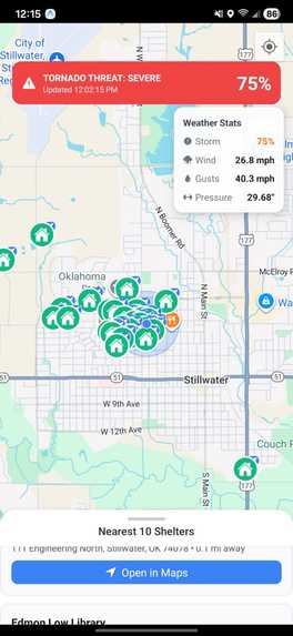 Tornado Shelter Alert App – screenshot 1