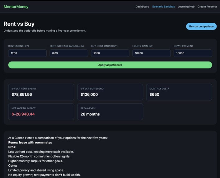 MentorMoney – AI Financial Wellness Coach (FinTech track) – screenshot 2