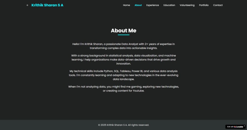 Krithik Sharan's Portfolio – screenshot 2