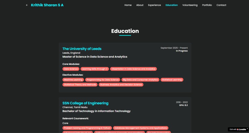 Krithik Sharan's Portfolio – screenshot 4