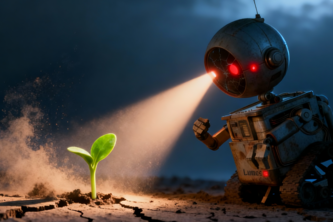 Earth is dark, but the robot Lumos stands guard.