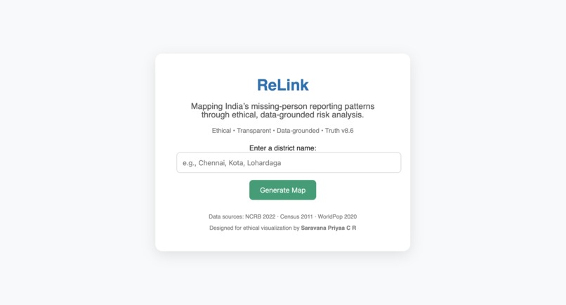 ReLink: Ethical AI Map for Missing-Person Risk – screenshot 1