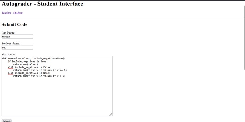 Autograder – screenshot 2