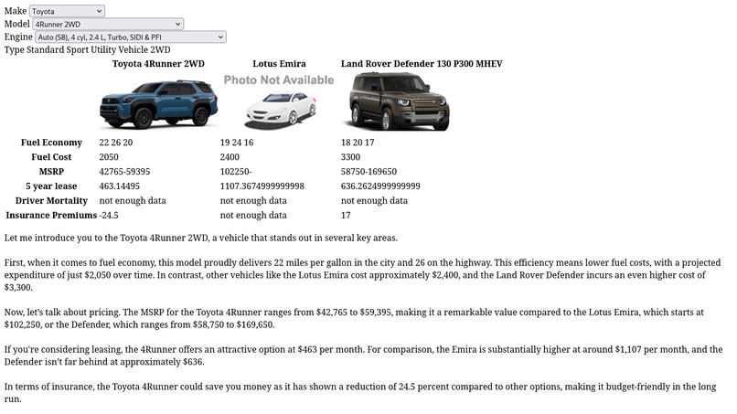 cars.compare – screenshot 2