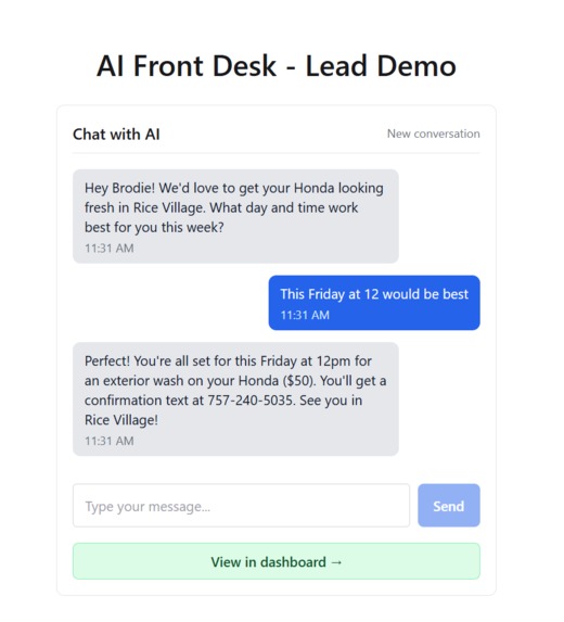 Agent Jones – AI Front Desk for Local Service Businesses – screenshot 1