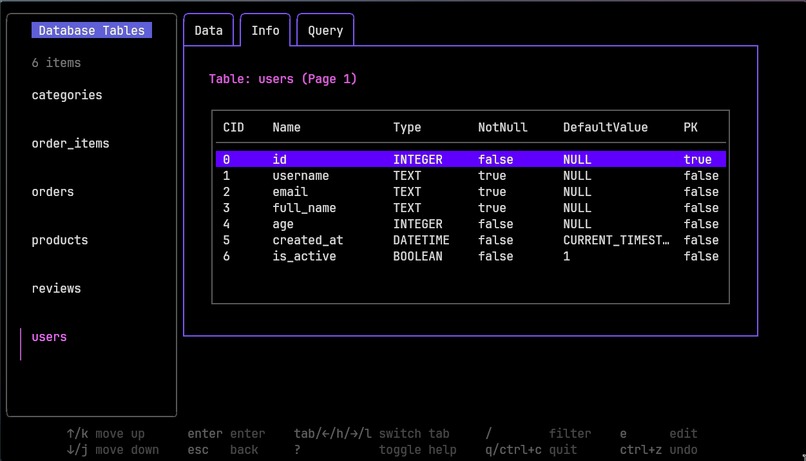 dbtui – screenshot 2