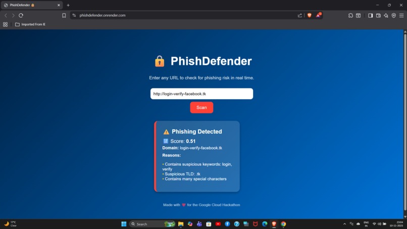 PhishDefender — Real-Time AI Phishing Detection on Cloud Run – screenshot 3