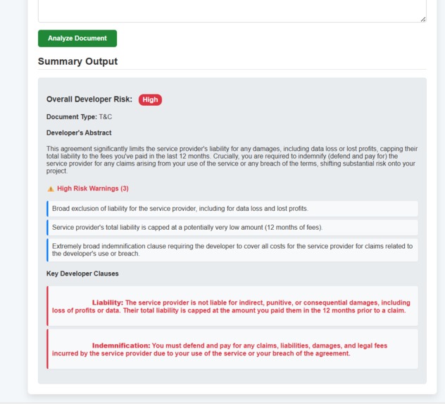 DevRisk Guard: Serverless Legal Analysis – screenshot 4