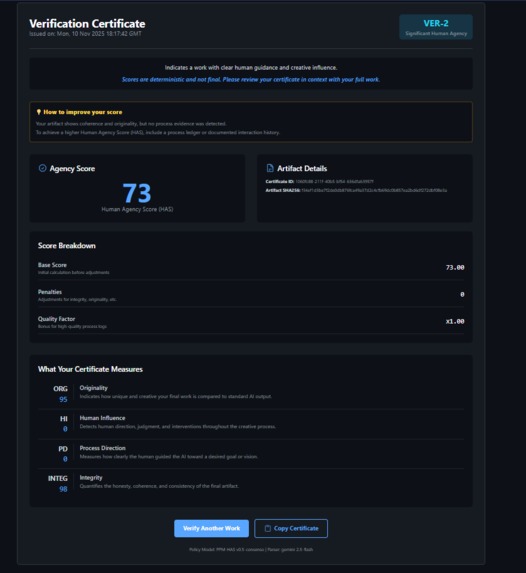 VerifAI: Proof of Human Authorship – screenshot 4
