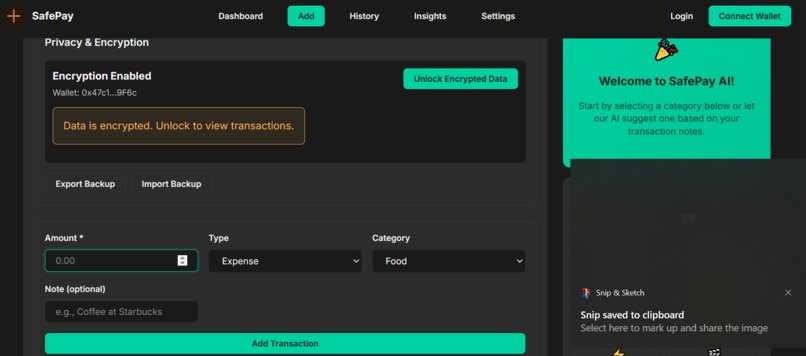 SafePay AI  Decentralized, Privacy First Financial Manage – screenshot 7