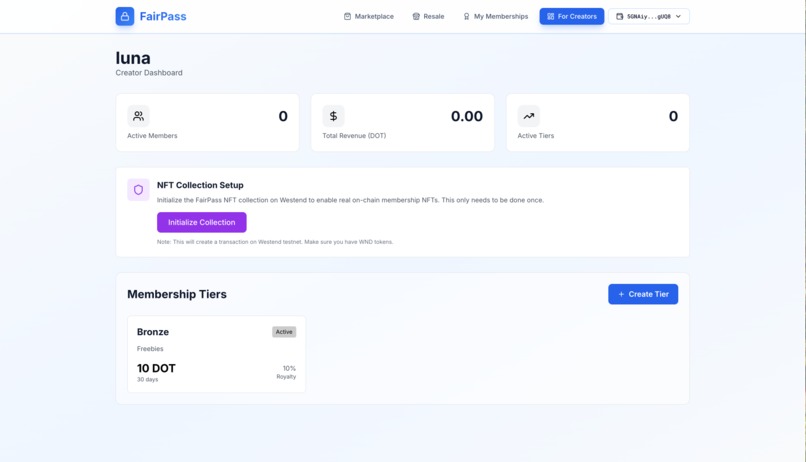 FairPass - Zero-Fee Creator Memberships on Polkadot – screenshot 3