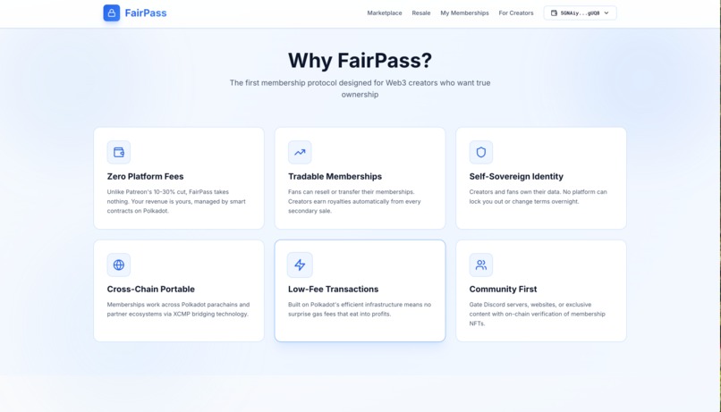 FairPass - Zero-Fee Creator Memberships on Polkadot – screenshot 2