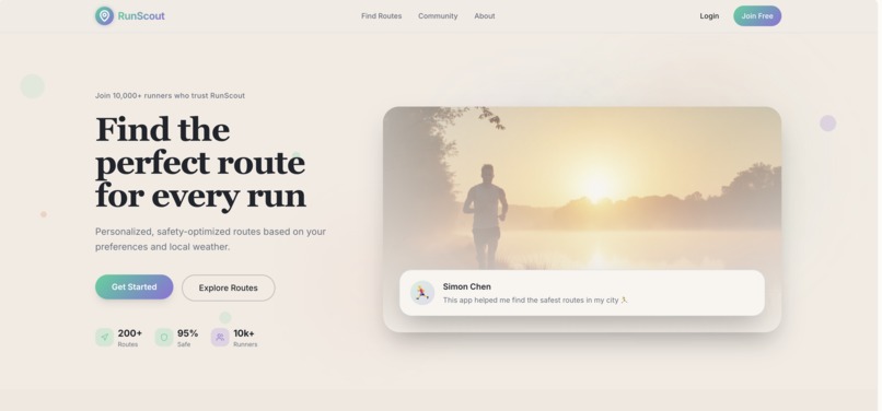 RunScout – AI-Powered Safe & Personalized Running Routes – screenshot 1