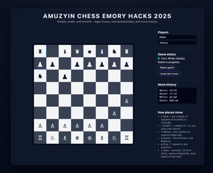 Amuzyin-Chess – A fully playable browser chess game – screenshot 1
