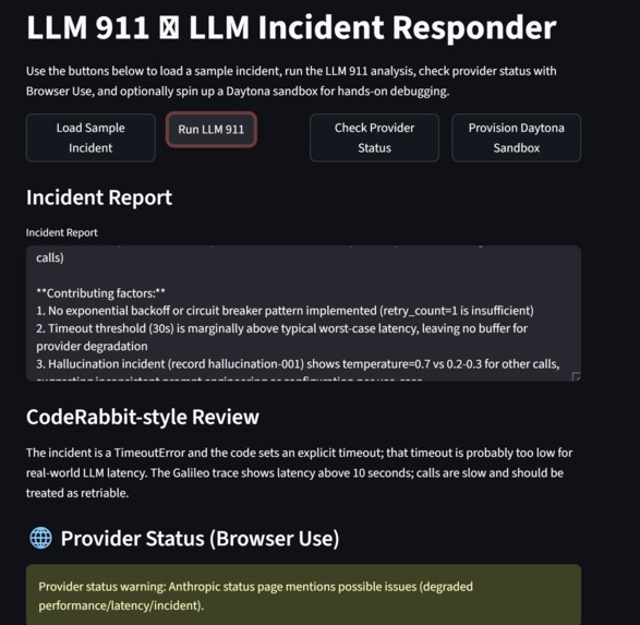 LLM 911  AI Incident Responder with Daytona + Browser Use – screenshot 1
