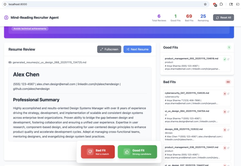 The MindReading Recruiter Agent – screenshot 1