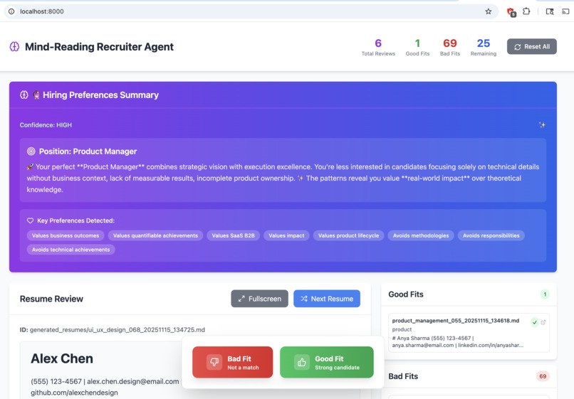 The MindReading Recruiter Agent – screenshot 2