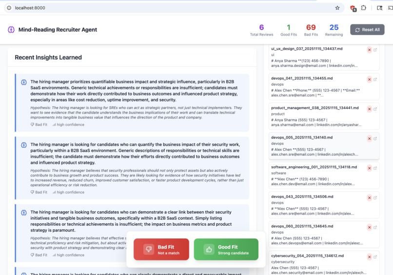 The MindReading Recruiter Agent – screenshot 3