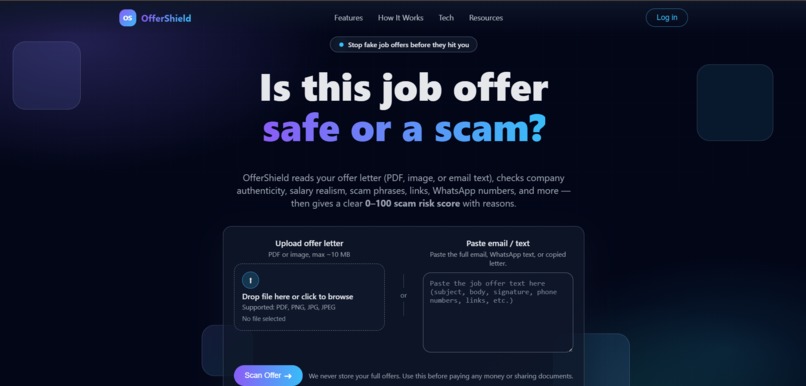 OfferShield – AI  Scam Detection for Job & Internship Offers – screenshot 1