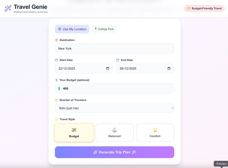 Travel Genie - AI-Powered Trip Planner – screenshot 1