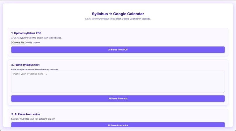 Syllabus → Google Calendar – screenshot 1