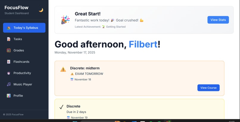 FocusFlow: The Ultimate Student Dashboard – screenshot 1