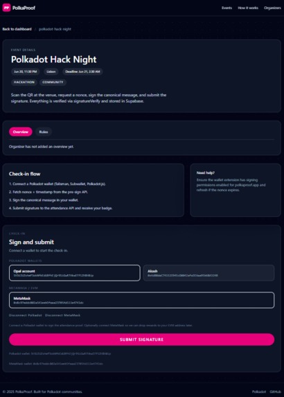 PolkaProof – Web2-to-Web3 Attendance dApp – screenshot 3